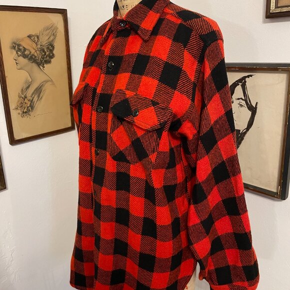 Vintage 1950s/60 Duxback Kamp It Wool Buffalo Check Plaid Red Shirt Jacket - Picture 6 of 16